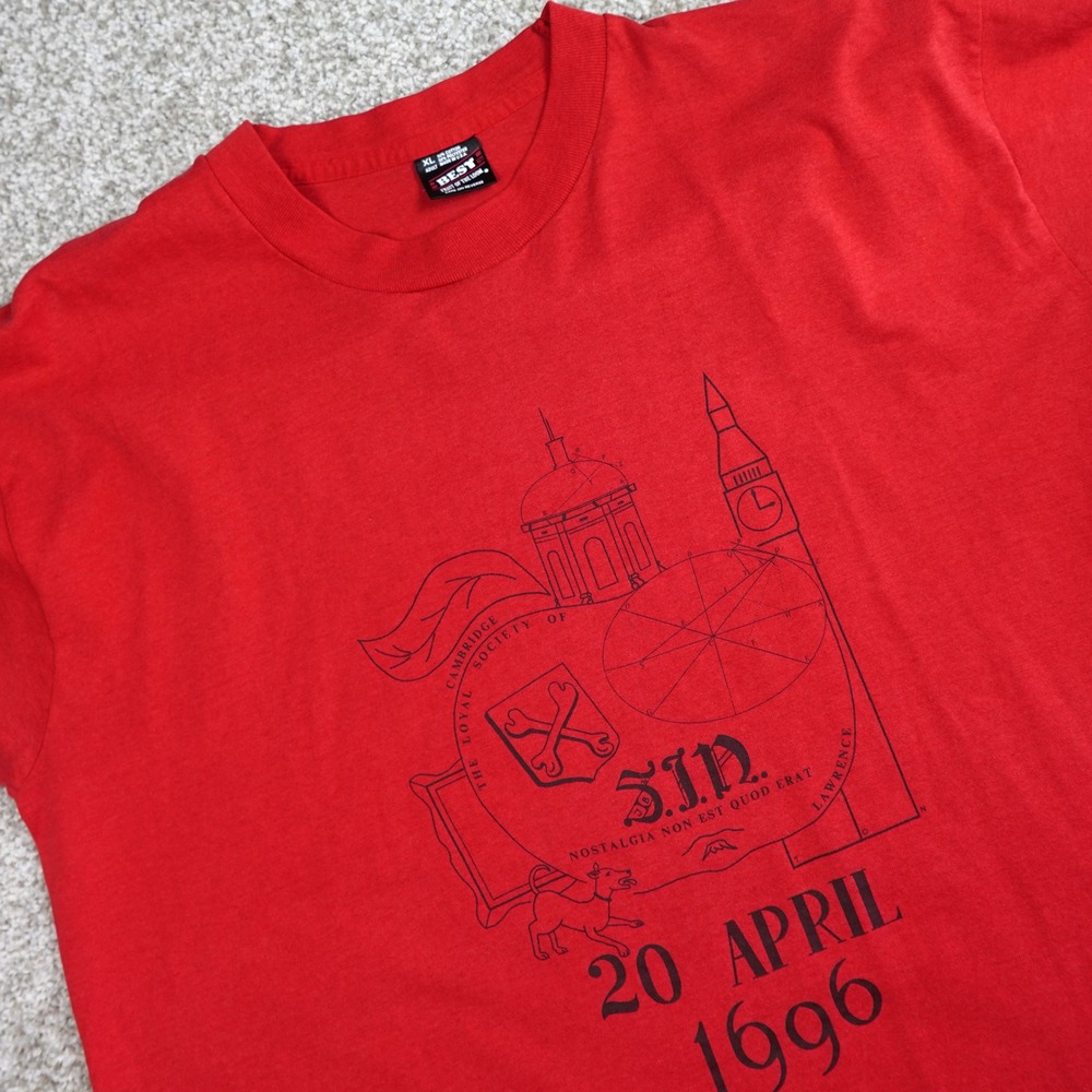 Vintage 90s Fruit of the Loom Best Red T-Shirt Cambridge Society SIN XL 1996
